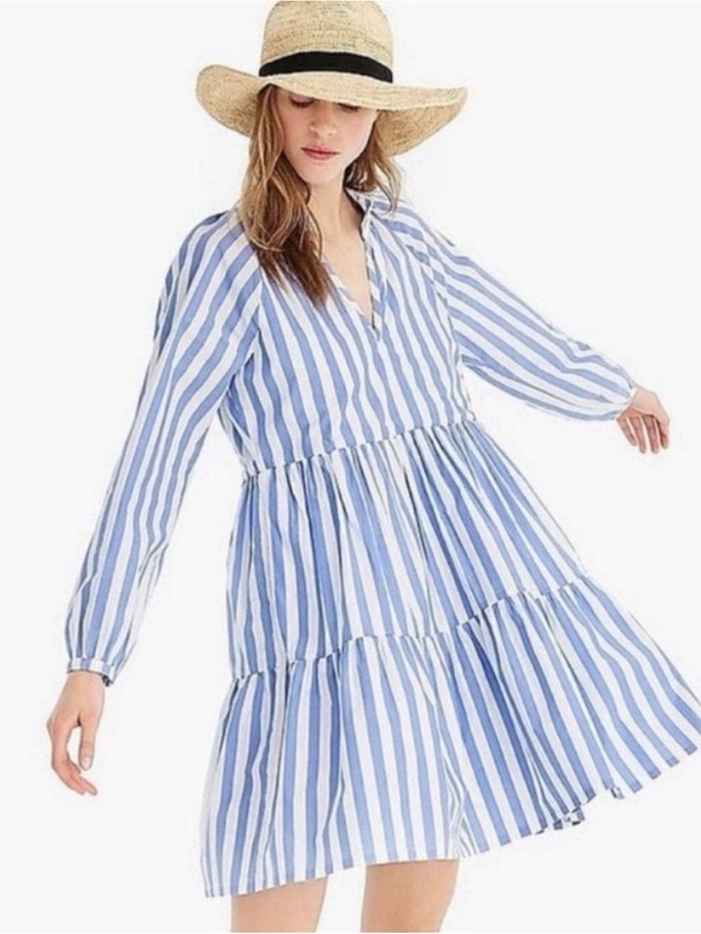 New J Crew Cotton Striped Tiered Dress Women’s Size Large